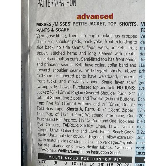 Butterick Sewing pattern 4889 top pants shorts jacket sz 6 8 10 - Picture 4 of 7